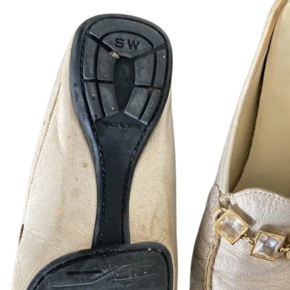 Stuart Weitzman gold/cream leather moccasin mules size 6.5 - Picture 13 of 16
